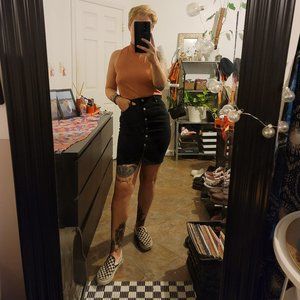 Black denim button up pencil skirt